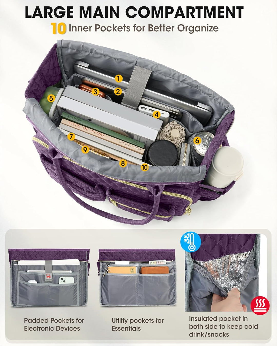 RAINSMORE Lehrertasche 15.6 Zoll Laptoptasche Damen Aktentasche mit Isolierter Tasche Arbeitstasche
