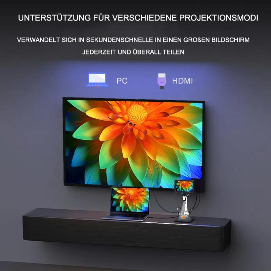 WADEO 7" LCD Digitalmikroskop 1200X, 1080P HDMI Videomikroskop mit Metallständer, LED Fülllichter, U
