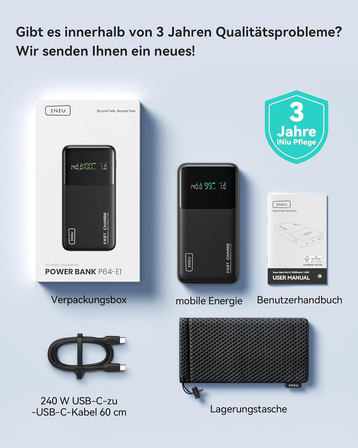 INIU Power Bank, 25000mAh 140W Powerbank leicht und leistungsstark Phone & Laptop, Schnelles Mini Ex