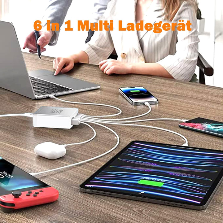 USB C Ladegerät Mehrfach, 165W 6 Port Ladegerät [4USB-C + 2USB-A] 65W Typ C Netzteil, USB C Ladestat