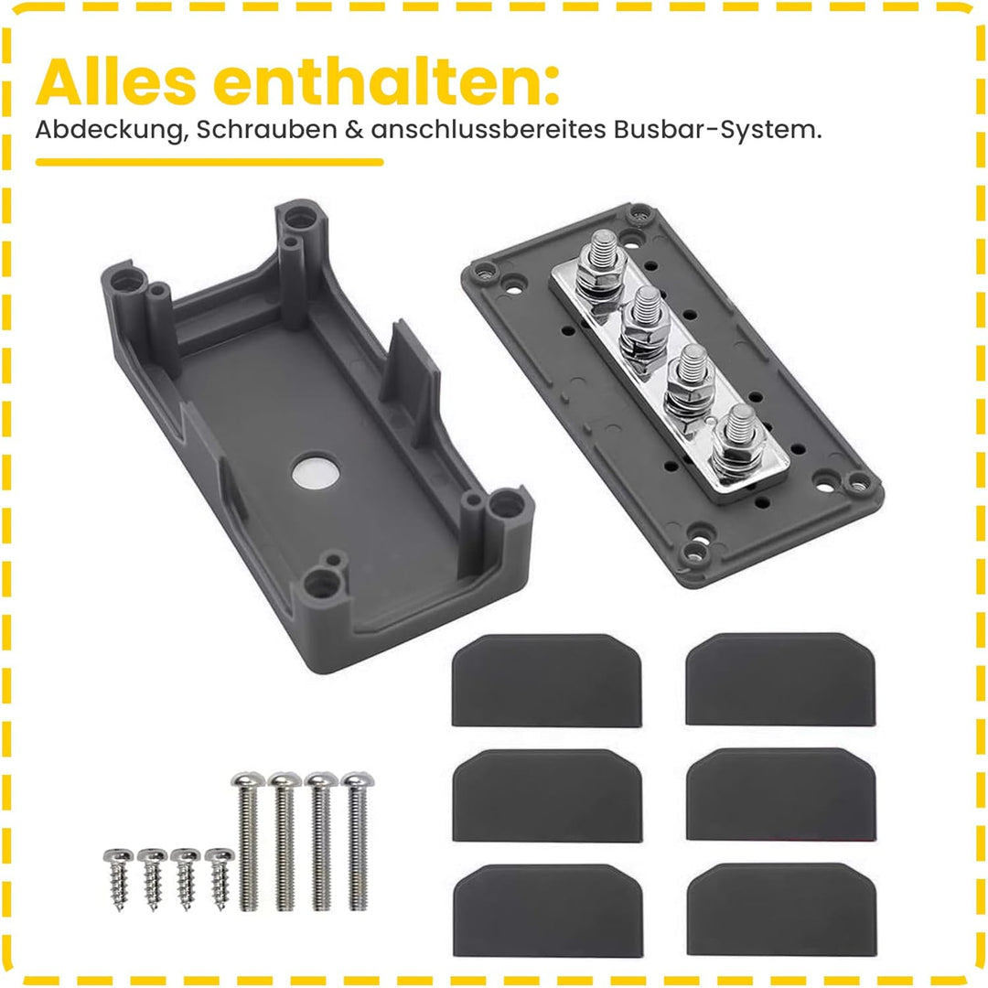 BusBar Box 4 x M8 Anschlussbolzen inkl. Abdeckung und Befestigungsschrauben schwarz