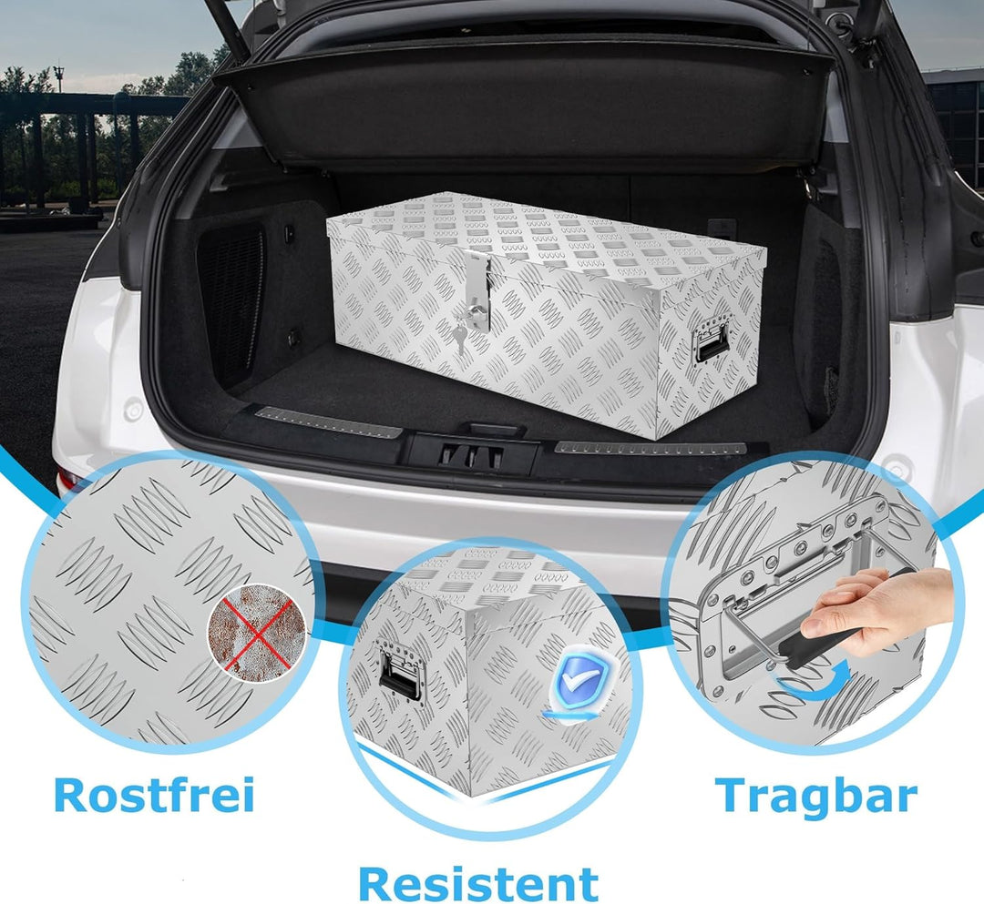 UISEBRT Alubox Transportbox 762x330x244 mm, robuste Werkzeugkiste, wasserdicht, 2 Schlüssel (Silber)