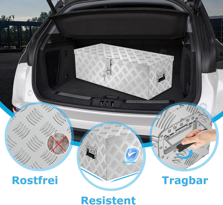 UISEBRT Alubox Transportbox 800x220x225 mm, robuste Werkzeugkiste, wasserdicht, 2 Schlüssel (Silber)