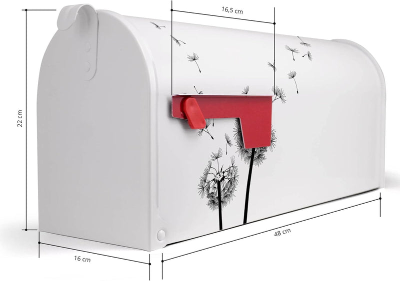 banjado® Amerikanischer Briefkasten - US Mailbox/Letterbox mit Motiv Pusteblume 2 51x22x17cm - Postk