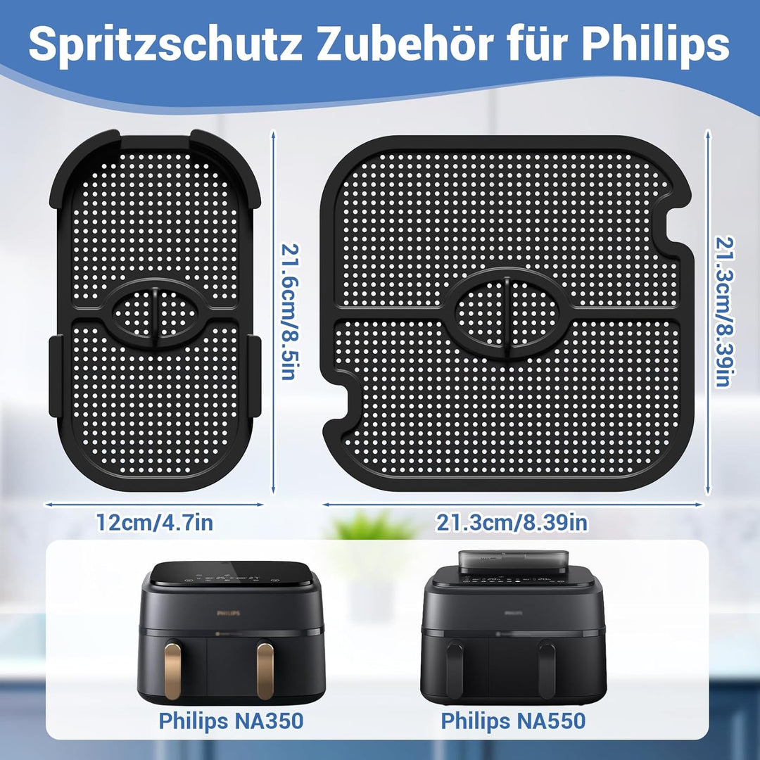 2 Stück Spritzschutz Zubehör für Philips Dual Basket Airfryer 3000-5000 serie 9L(3L/6L), Silikon Hei