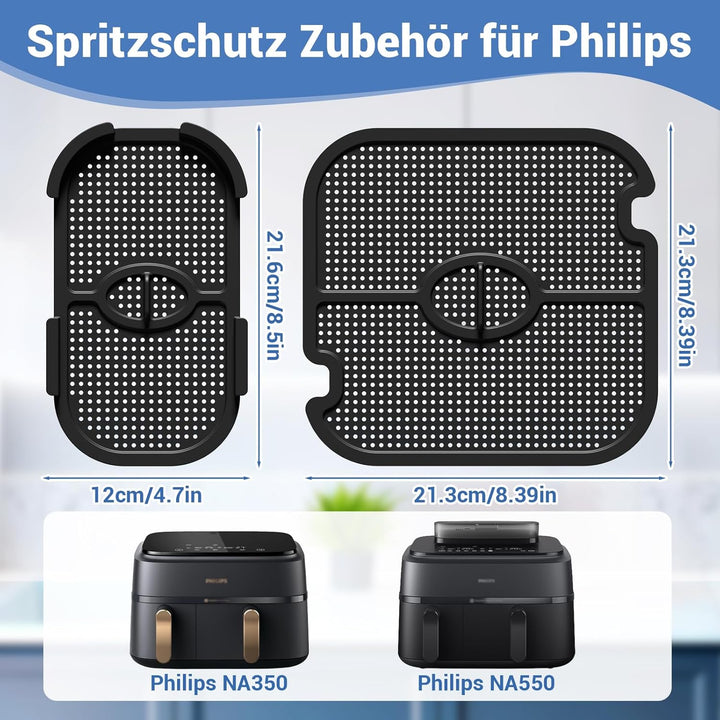2 Stück Spritzschutz Zubehör für Philips Dual Basket Airfryer 3000-5000 serie 9L(3L/6L), Silikon Hei