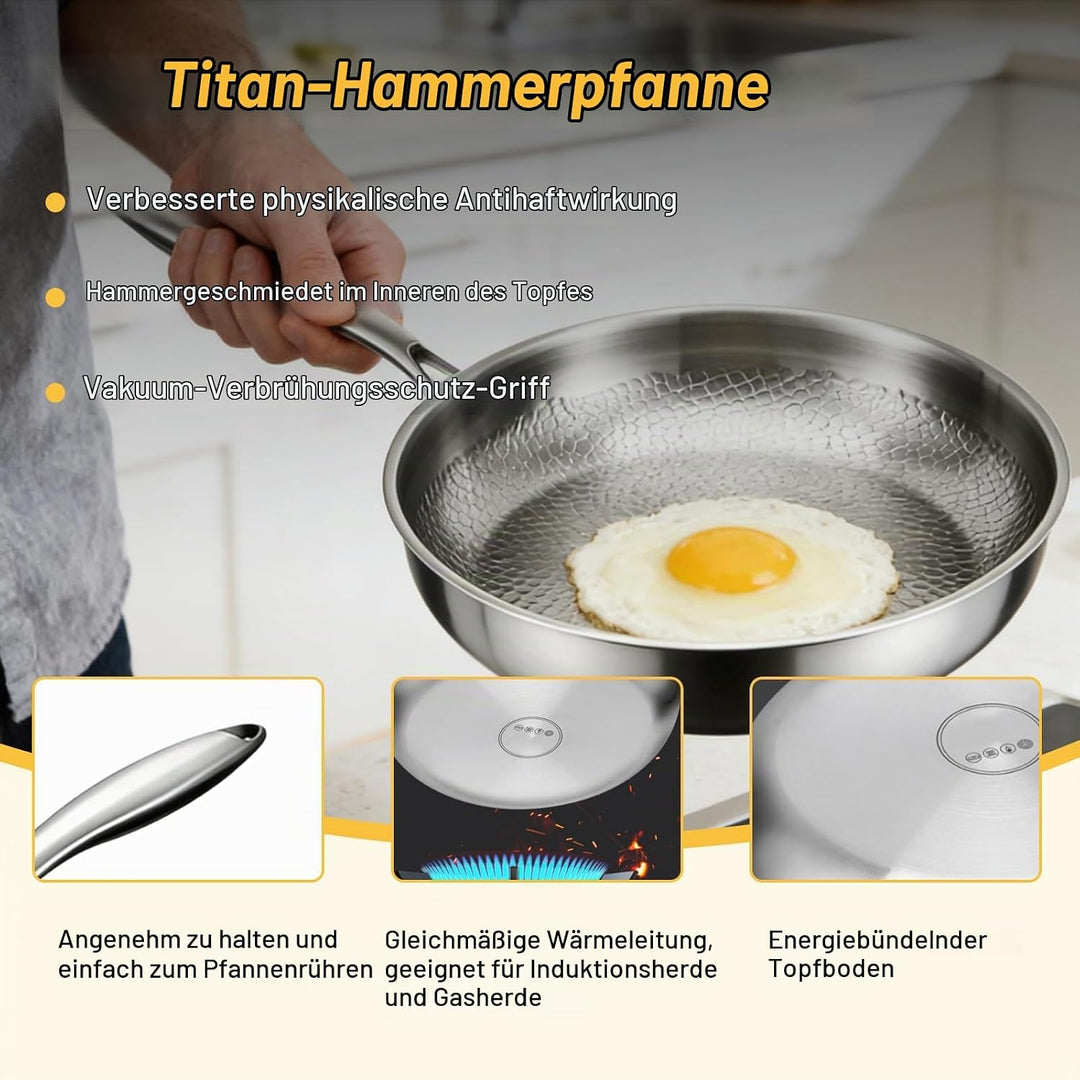 Pfanne aus reinem Titan, Pfannen aus Titan mit gehämmertem Muster zum Kochen, kratzfeste, antihaftbe