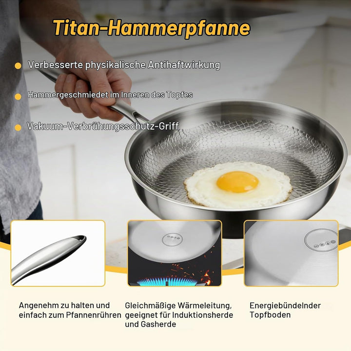 Pfanne aus reinem Titan, Pfannen aus Titan mit gehämmertem Muster zum Kochen, kratzfeste, antihaftbe