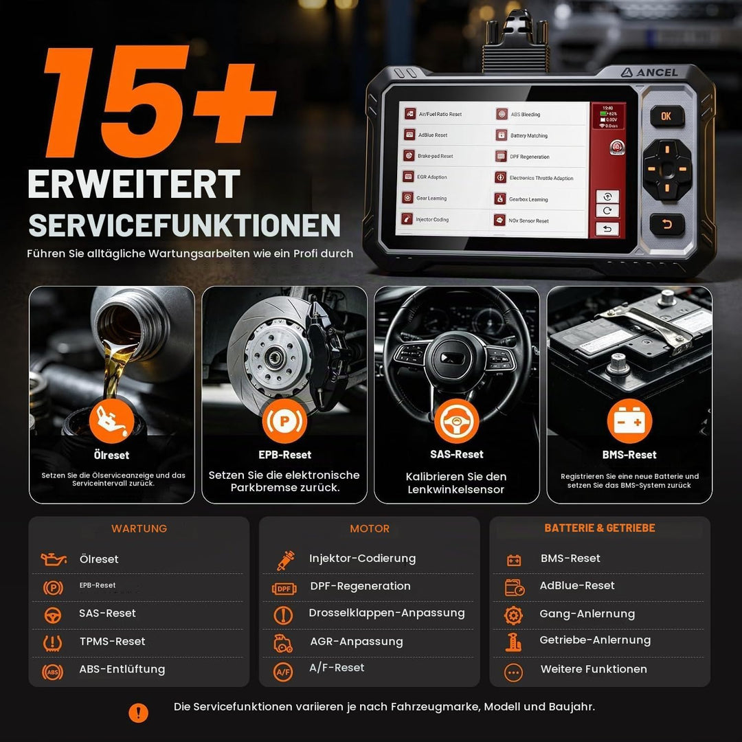 ANCEL FX6100 Bidirektionaler OBD2 Diagnosegerät, Auto Diagnosegerät mit Allen System &amp; 15+ Resets, D