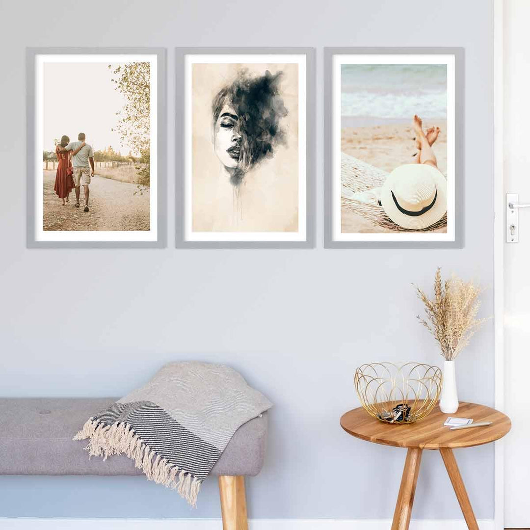 PHOTOLINI Bilderrahmen 40x60 Silber Holz MDF, 3er Set breite 40x60 cm Bilderrahmen mit bruchsicheres
