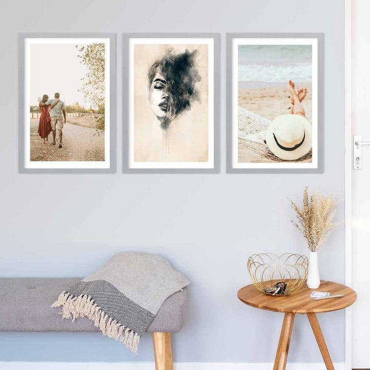 PHOTOLINI Bilderrahmen 40x60 Silber Holz MDF, 3er Set breite 40x60 cm Bilderrahmen mit bruchsicheres