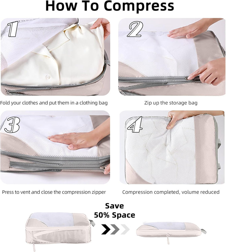 Kompressionspackwürfel für Koffer, 8 Stück erweiterbare Reisepackwürfel für Rucksack, ultraleichte R