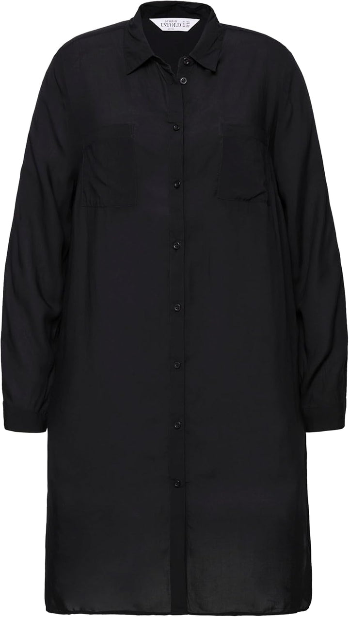 Studio Untold Damen grosse Grössen Übergrössen Plus Size Long-Hemdbluse, Boxy Fit, Modal, Hemdkragen