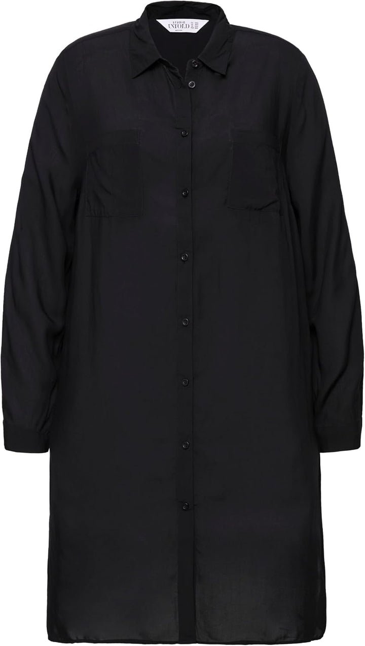 Studio Untold Damen grosse Grössen Übergrössen Plus Size Long-Hemdbluse, Boxy Fit, Modal, Hemdkragen