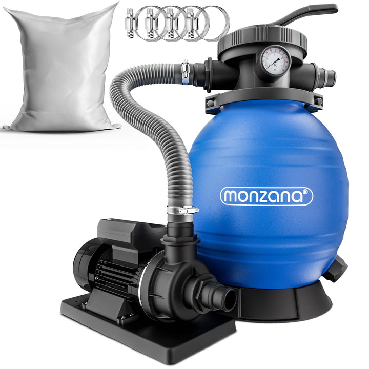 Monzana Sandfilteranlage Pool Selbstansaugend 10.200L/h 450 Watt 2in1 Adapter Ø32mm - 38mm 4Wege Ven