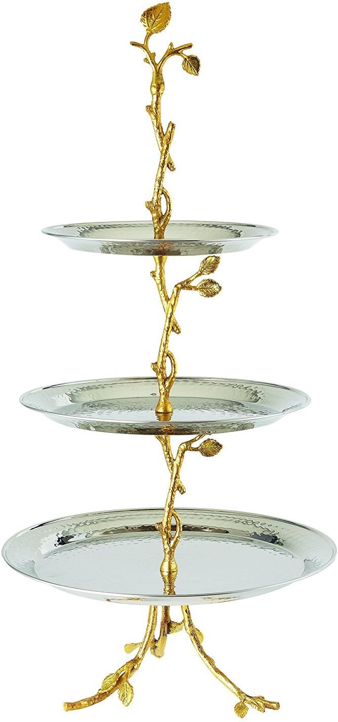 Elegance 70033 Golden Vine Hammered 3 Tier Server, Gold