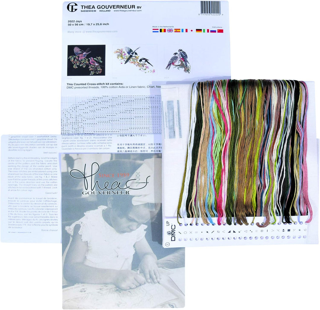 Thea Gouverneur - Kreuzstich-Set - Jay - Leinen - 36 Count - Für Erwachsene - 2022 50x56cm Jay, 50x5