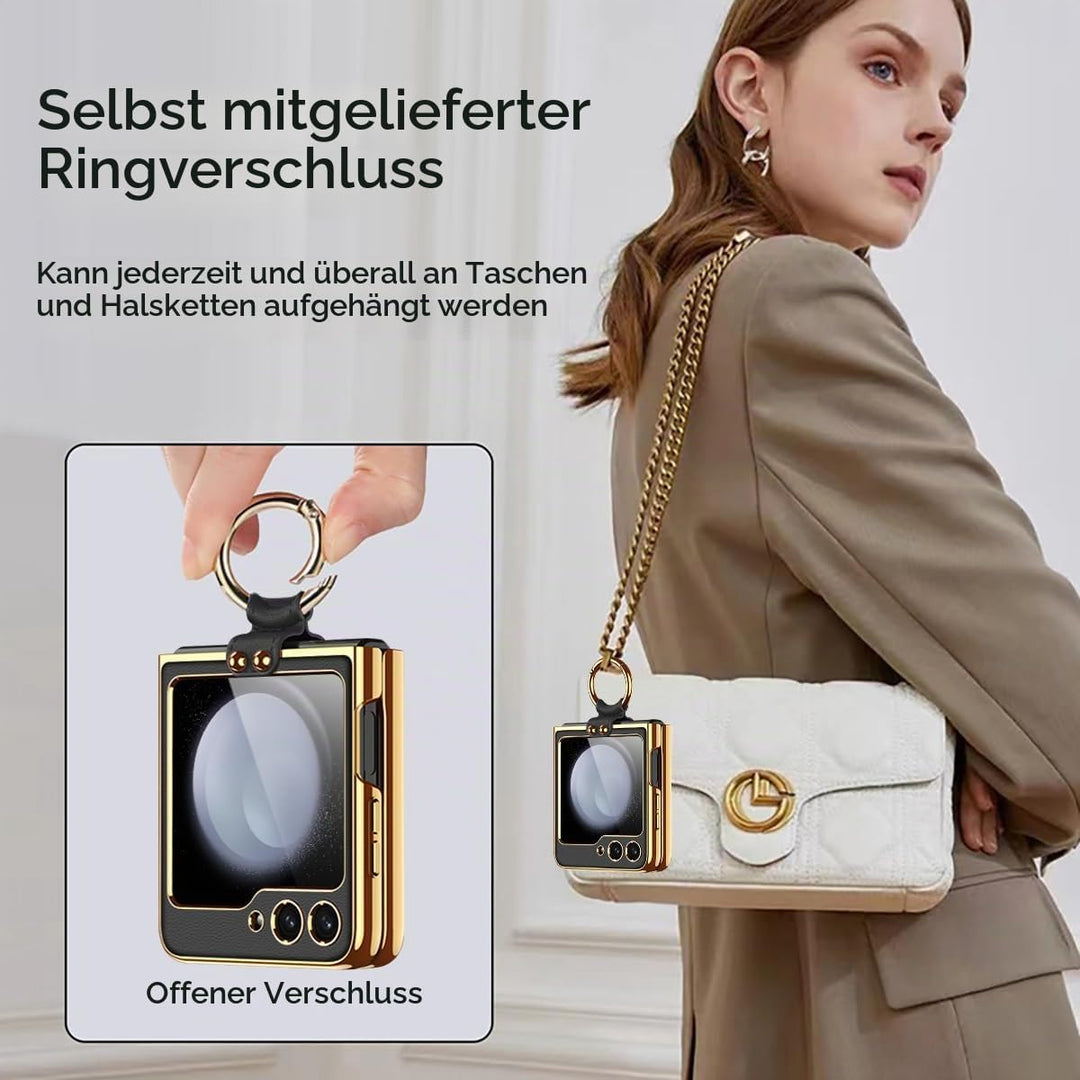 Miimall Lederhülle Kompatibel mit Samsung Galaxy Z Flip 6/Flip7 FE Hülle mit Band+Ring Ständer [HD D