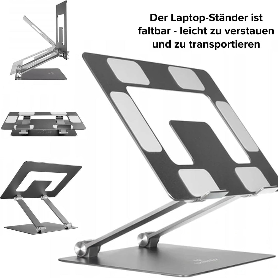 LYNXER Laptop Ständer Höhenverstellbar, Faltbarer Laptop Stand, ergonomischer und belüfteter Möbel f