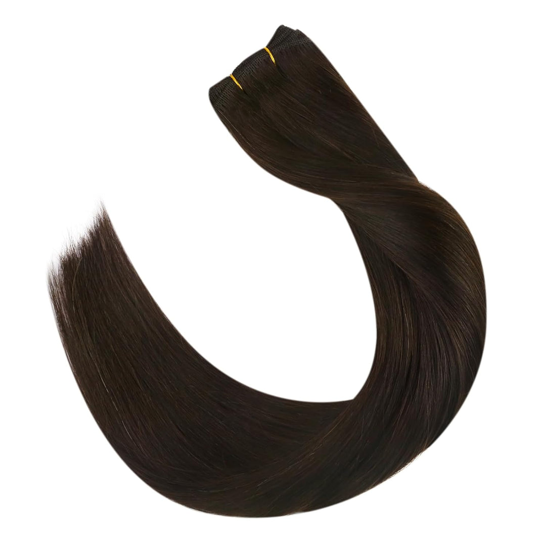 Ugeat Braun Extensions Echthaar Tressen Remy Haartressen Echthaar Zum Einnähen Dunkel Braun Echthaar