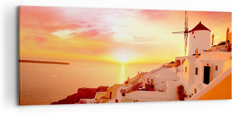 Wandbilder Dekoration Wohnzimmer Santorini Griechenland Urlaub Panorama Bilder auf Leinwand 120x50cm