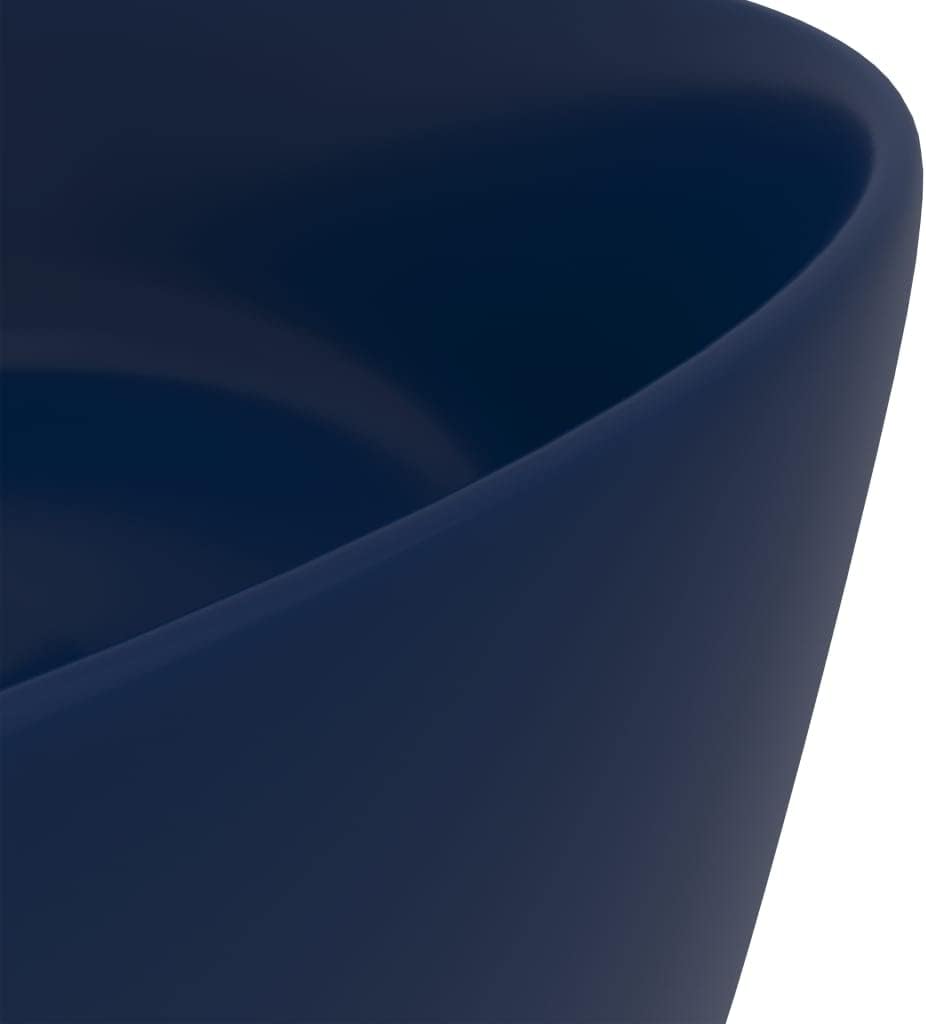 WIFESE Luxuriöses Waschbecken Rund Matt Dunkelblau 40x15 cm Keramik Aufsatzwaschbecken Eckig Badezim