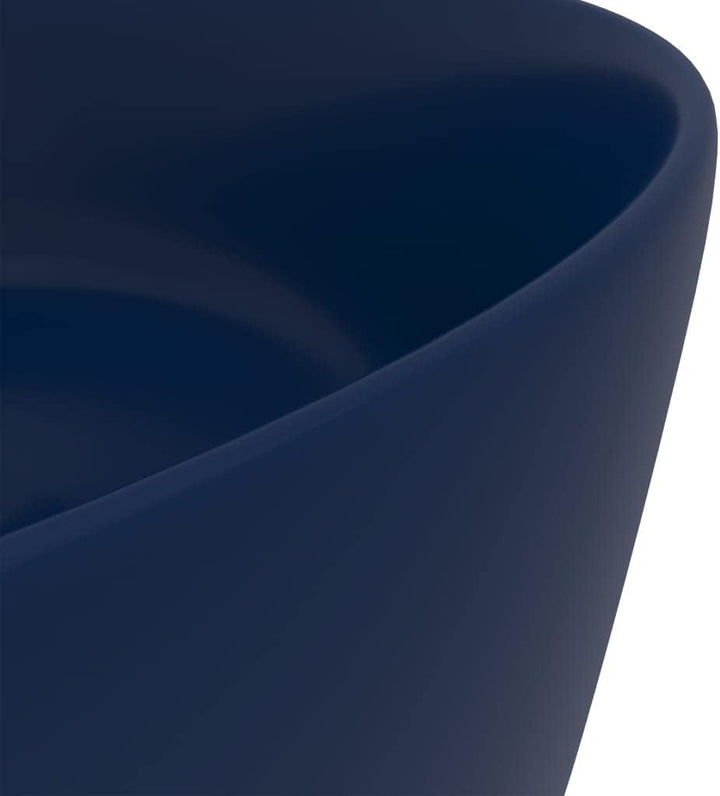 WIFESE Luxuriöses Waschbecken Rund Matt Dunkelblau 40x15 cm Keramik Aufsatzwaschbecken Eckig Badezim