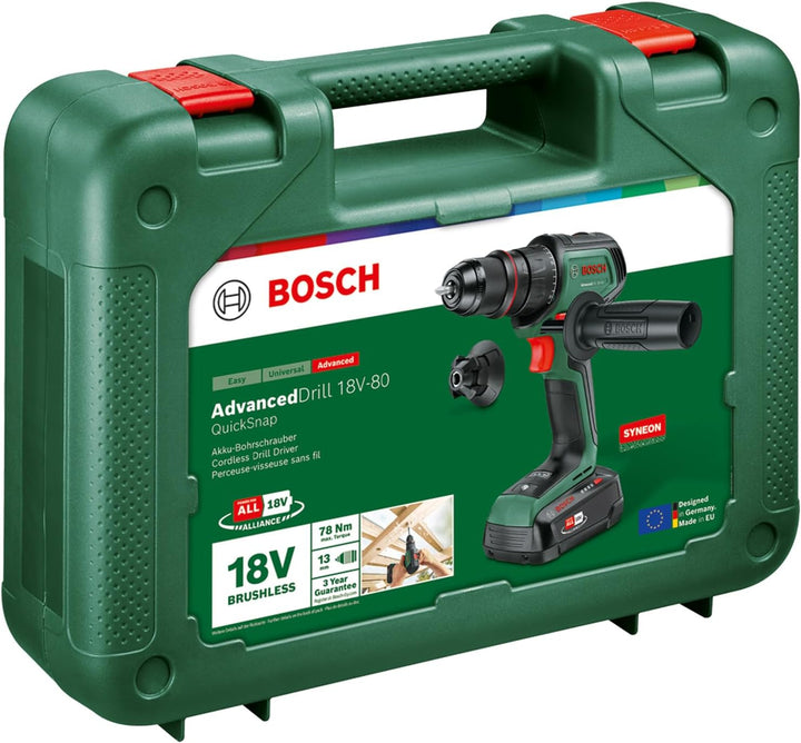 Bosch Akku-Bohrschrauber AdvancedDrill 18V-80 (zum Bohren und Schrauben; 18V System; 78 Nm; 13-mm-Me