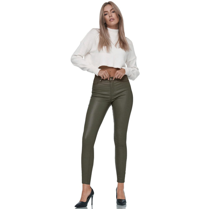 Gloop Skinny Fit Jeans Fit-Hose mit Ledereffekt Smooth Coated Pant XS Braun, XS Braun