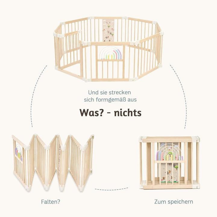 Baby Laufstall,Sicherer＆Stabiler Grosses Faltbares Babys Laufgitter, Holz Laufstall, nachhaltiger La