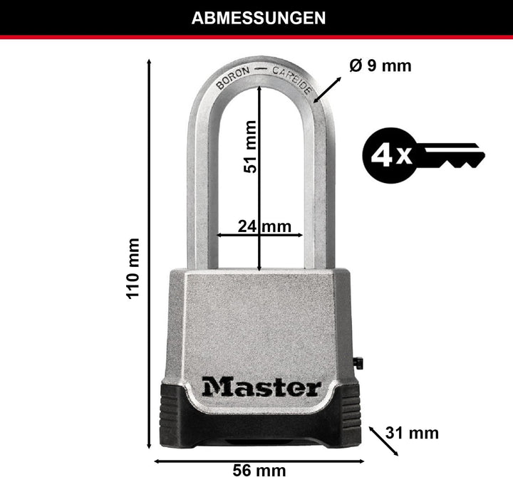 MASTER LOCK Hochleistungsvorhängeschloss [Schlüssel + Zahlenkombination] [Zinkgehäuse] [Aussenbereic