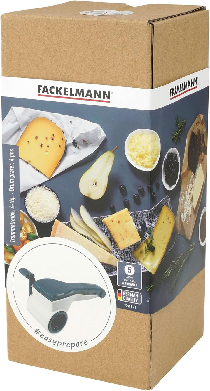 Fackelmann 27911 Trommelreibe, 18/8 Edelstahl, Weiss, Silber und Blau, 21X10,5X10CM