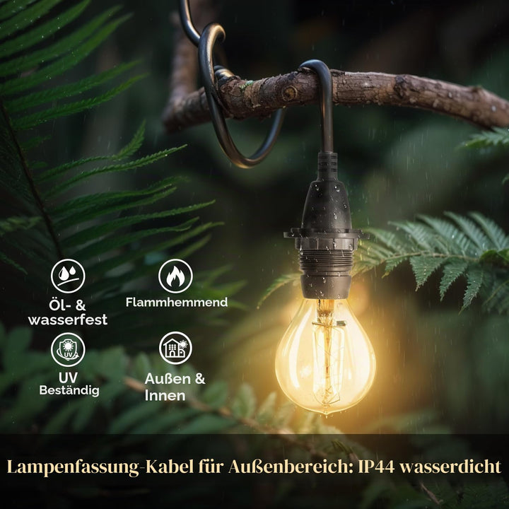 FIRMERST Wasserdichte Lampenfassung E14 mit Kabel Outdoor 10m IP44 10 M Schwarz, 10 M Schwarz