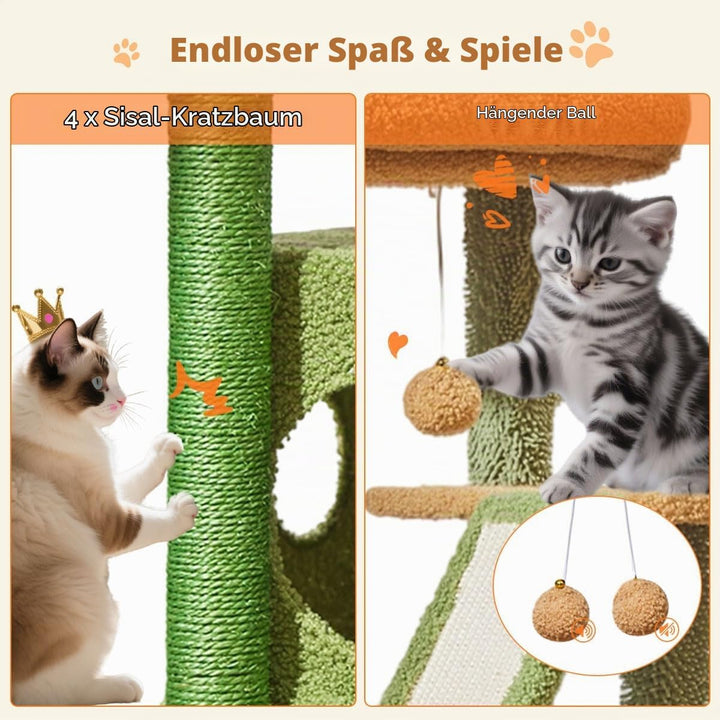 Taoqimiao Kratzbaum Klein, 98cm katzenbaum Stabil KatzenKratzbaum Cat Tree mit Katzenhaus, Korb, 4 K