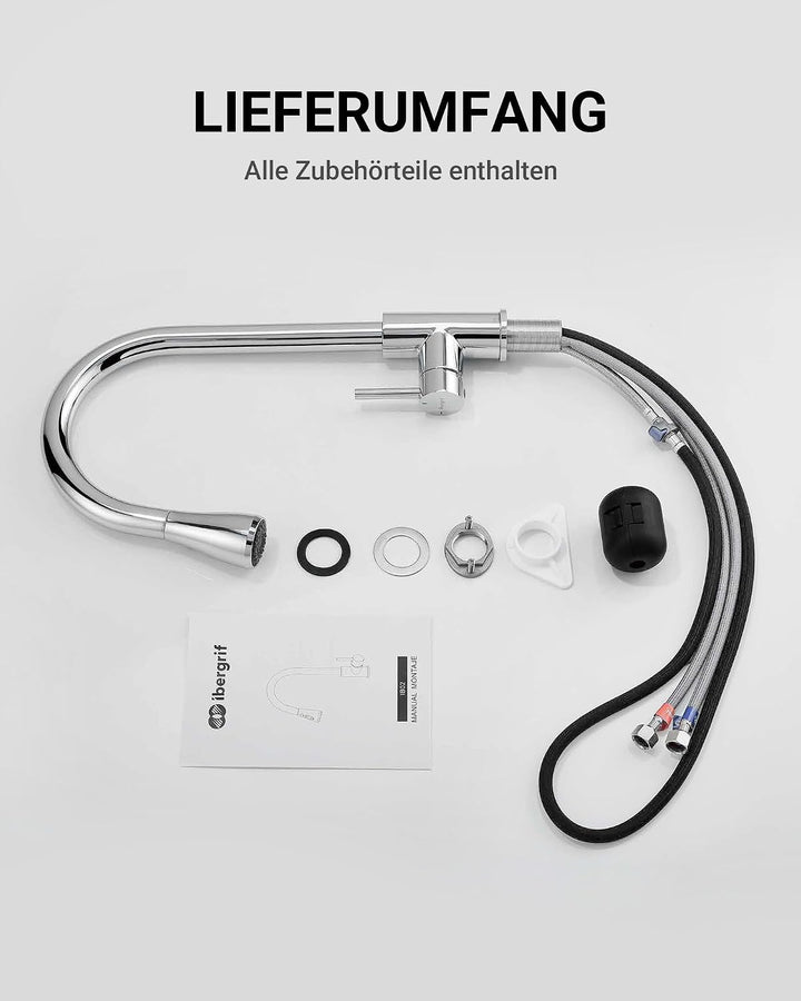 Ibergrif M22136 Wasserhahn Küche Ausziehbar Mischbatterie- Küchenarmatur Edelstahl 360° Schwenkbar,