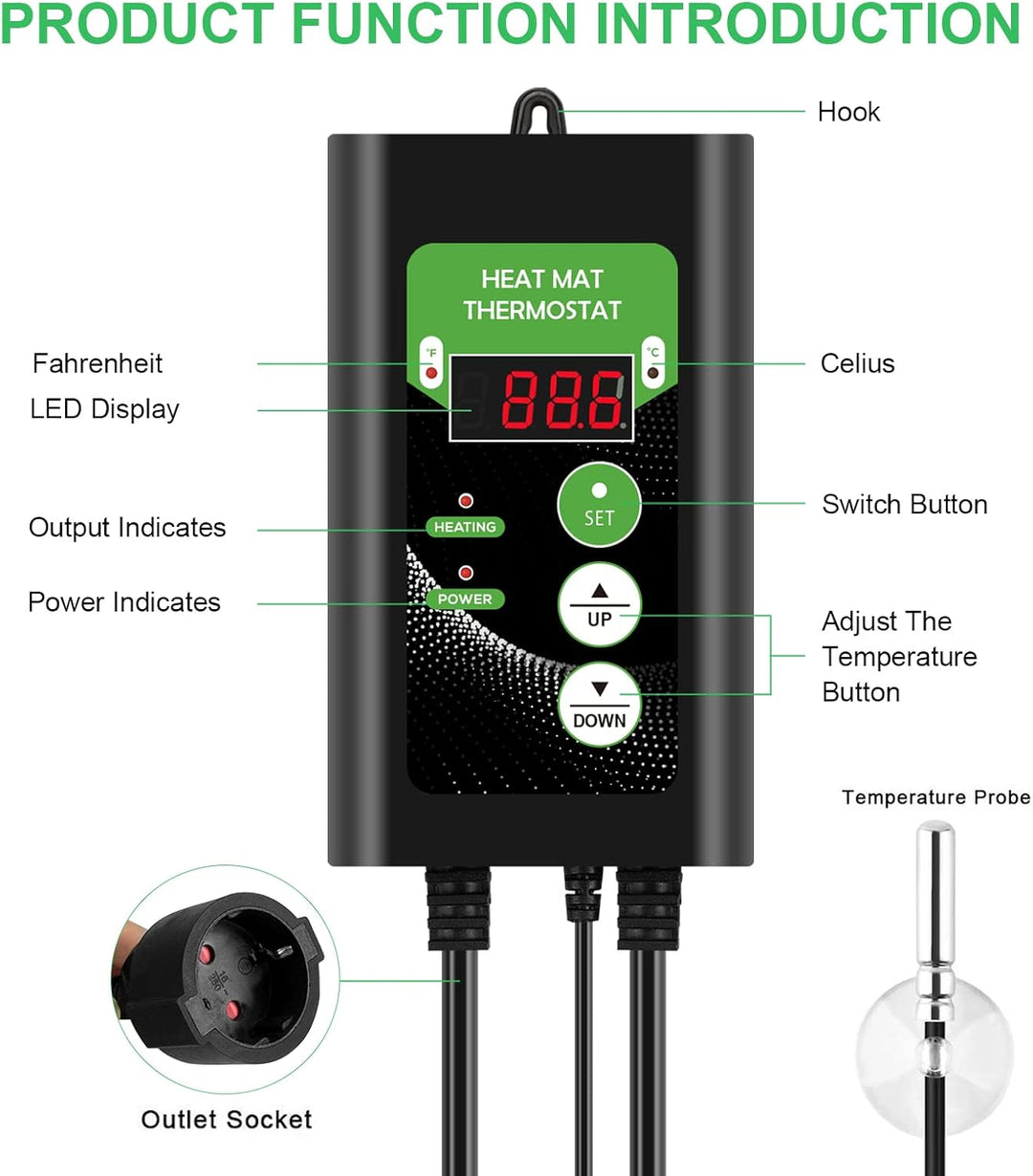 RIOGOO 24 * 52 cm Sämling-Heizmatte und Thermostatregler 68-108 ° F Digitaler Thermostatregler IP68