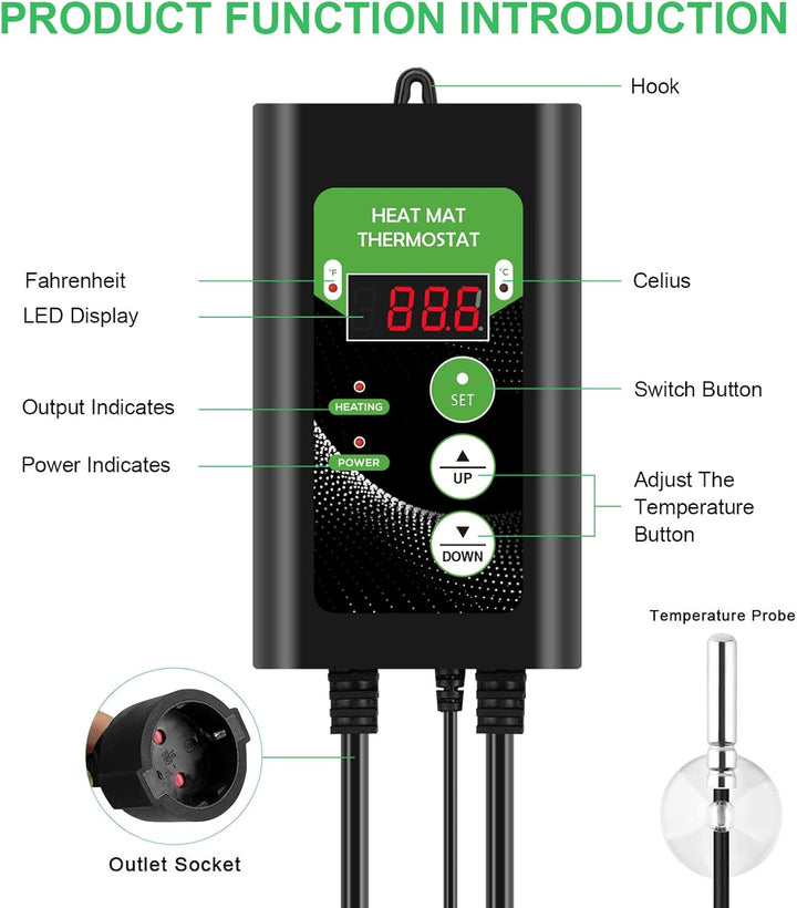 RIOGOO 24 * 52 cm Sämling-Heizmatte und Thermostatregler 68-108 ° F Digitaler Thermostatregler IP68