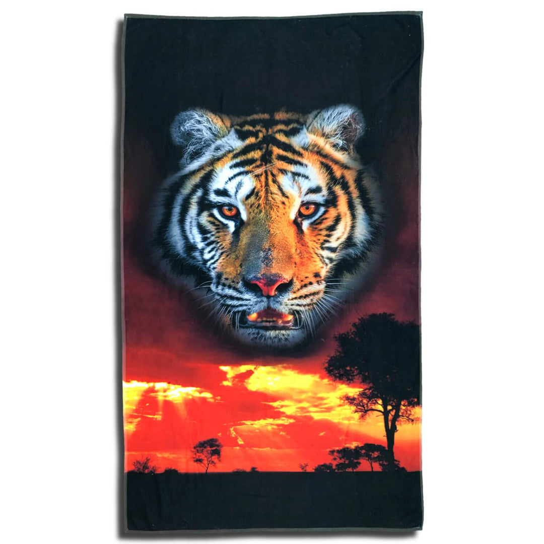 ESPiCO Strandlaken Tiger Badetuch Sonnenuntergang Sonnenaufgang Savanne Afrika Tigerkopf 100 cm x 18