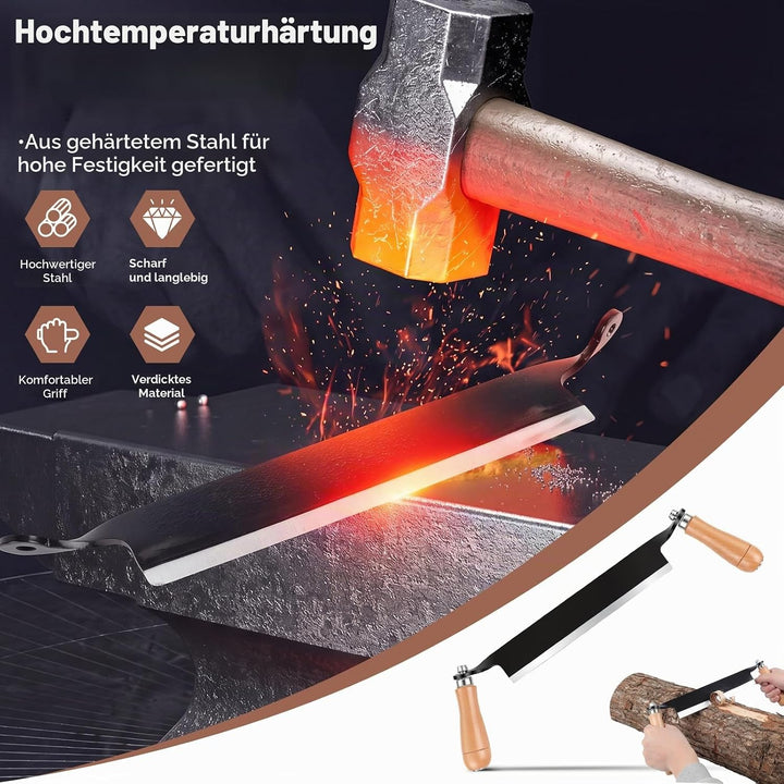 250 mm Zugmesser für Holz, Baumschäler mit komfortabler Holzgriff, Wolframstahl, Schindelmesser, Zus