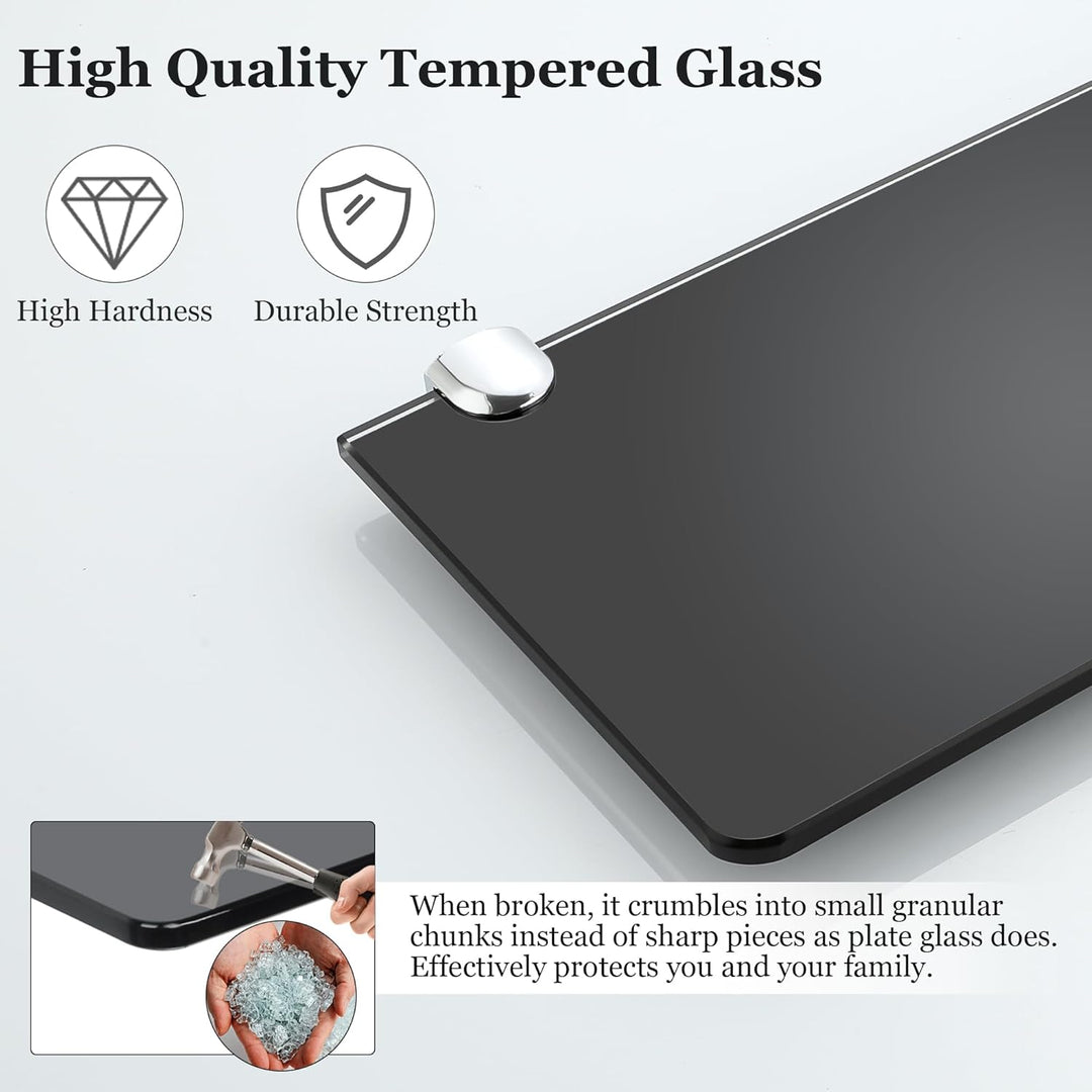 SAYAYO Glasregal Badezimmer, Badregal Duschablage Schwarz Glasablage mit 6mm Dicke Rechteck Glas Bad