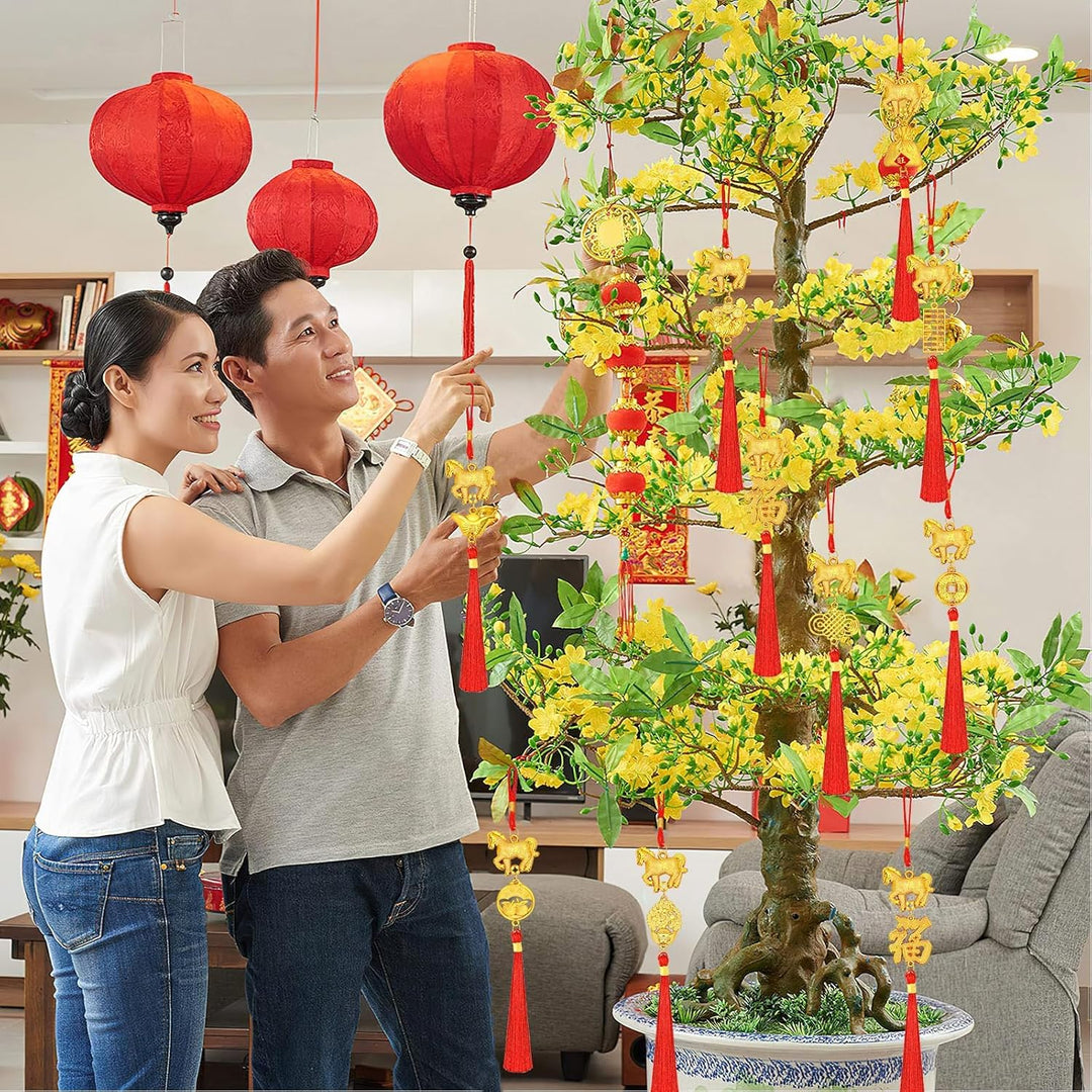 JULMELON 18 Stück Chinesische Neujahrsdekorationen 2026 Jahr des Pferd Gold Feng Shui Hängende Anhän