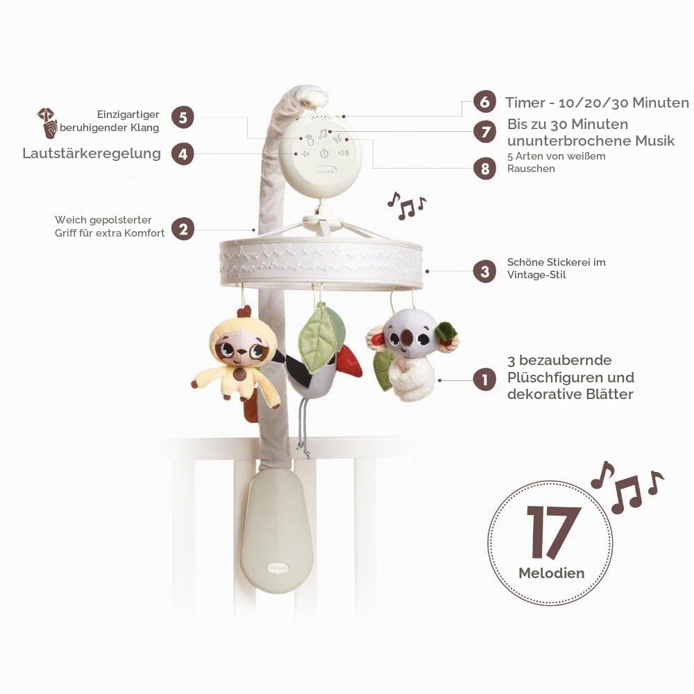 Tiny Love Boho Chic Luxe Baby-Mobile, Stylisches Mobile mit Beruhigenden Melodien, Timer und LED Lic