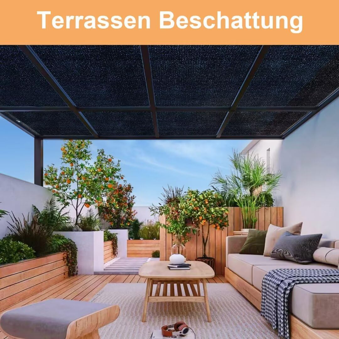 Schattiernetz-mit-ösen-2x3m, Schwarze Garten Sonnenschutz Netz Terrasse 70% Shading Rate UV-Beständi