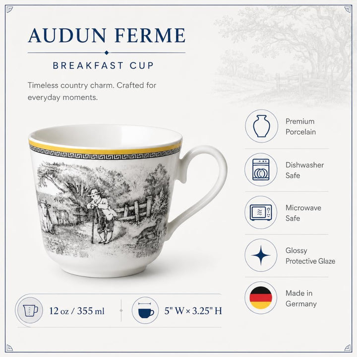 Villeroy und Boch Audun Ferme Tasse, 350 ml, Höhe: 8cm, Premium Porzellan, Weiss/Bunt Landhaus &amp; Rus