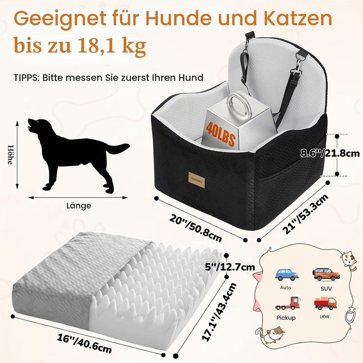 Hunde Autositz für kleine &amp; mittlere Hunde – Wasserfest &amp; waschbarer Hundesitz Auto mit Sicherheitsg