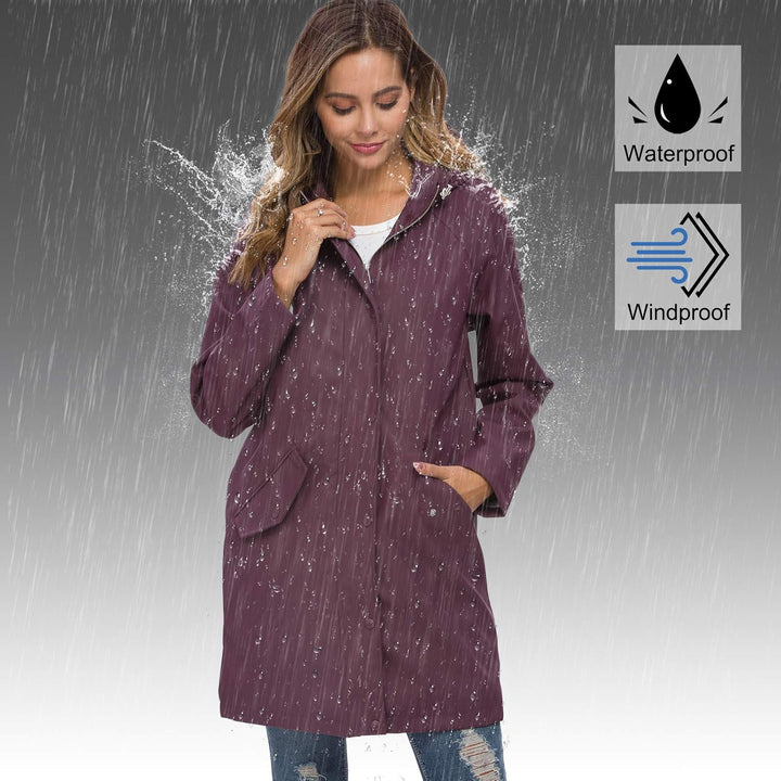 Fahsyee Regenmantel Damen, Regenjacke Wasserdichter Regenmantel mit Kapuze Windbreaker Outdoor Lang