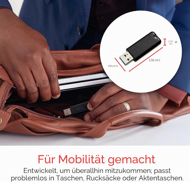 Verbatim PinStripe USB-Stick, 256GB, USB 3.2 Gen 1, USB Speicherstick, externer Speicher für Laptop