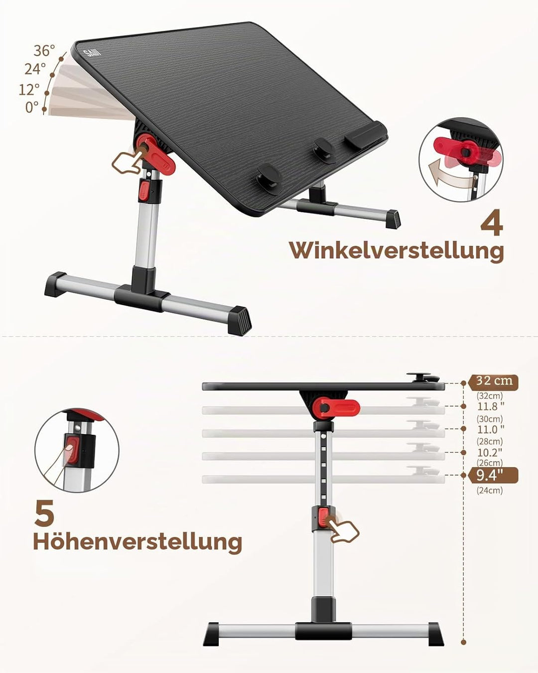 Tisch, SAIJI Betttisch höhenverstellbar, mit 4 einstellbare Winkel, Klappbarer Lapdesk, für Sofa Cou