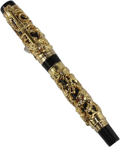 Gullor Edelste Drache und Phoenix Rollerball mit PU-Leder Stifttasche - golden Golden with Pen pouch