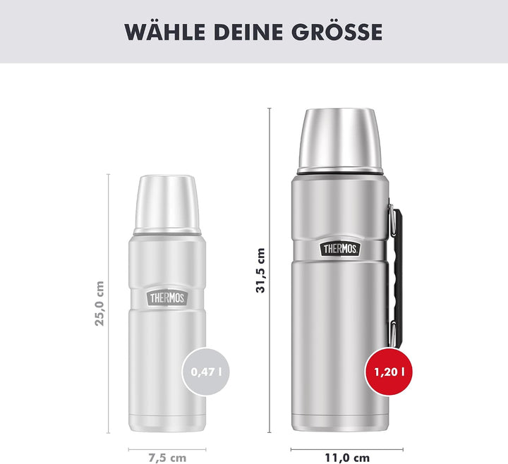 Thermos 4003.205.120 Isolierflasche Stainless King, 1,2 L, Edelstahl mattiert Edelstahl 1,2 l mit Gr